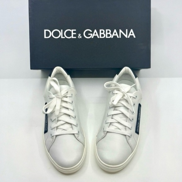 DOLCE & GABBANA Logo White Black Leather Low Top Sneakers Portofino Sneakers 37 - Picture 4 of 15